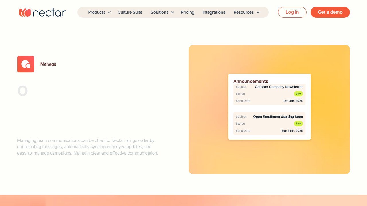 Nectar peer-to-peer recognition platform homepage