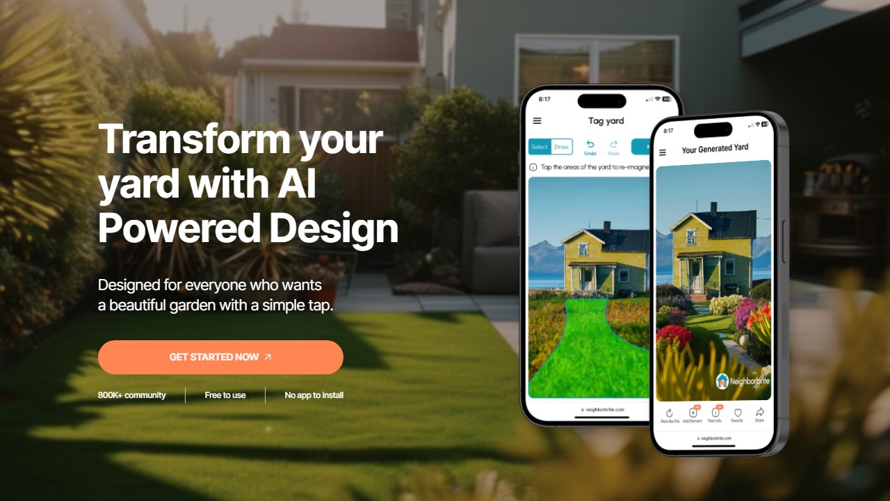Neighborbrite AI landscape design app homepage