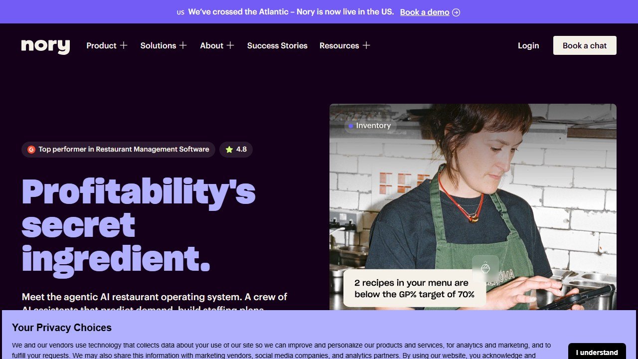 Nory AI restaurant management platform homepage