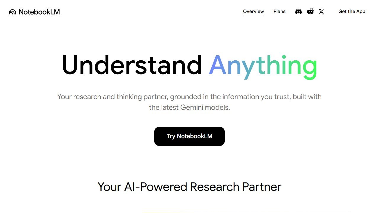 Google NotebookLM document research assistant homepage