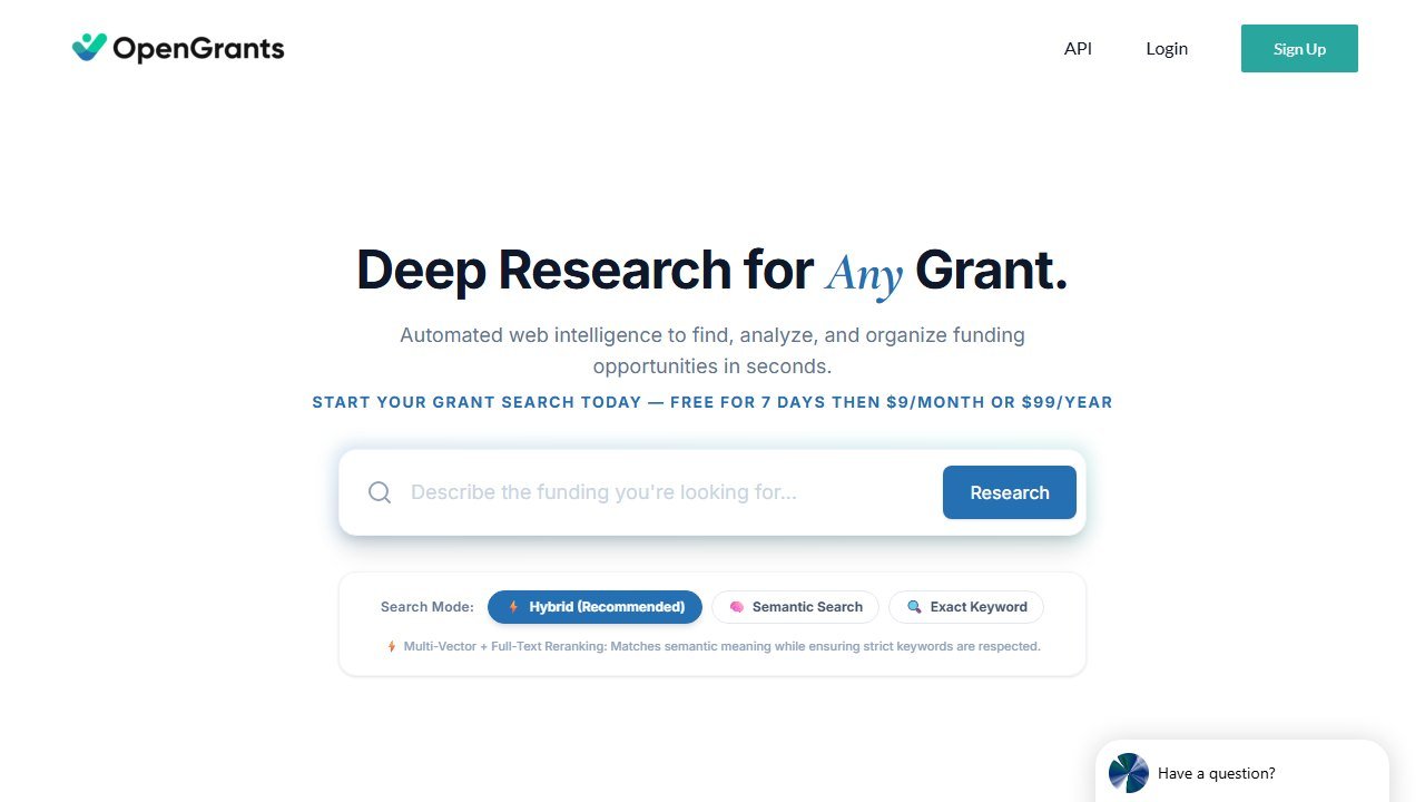 OpenGrants homepage