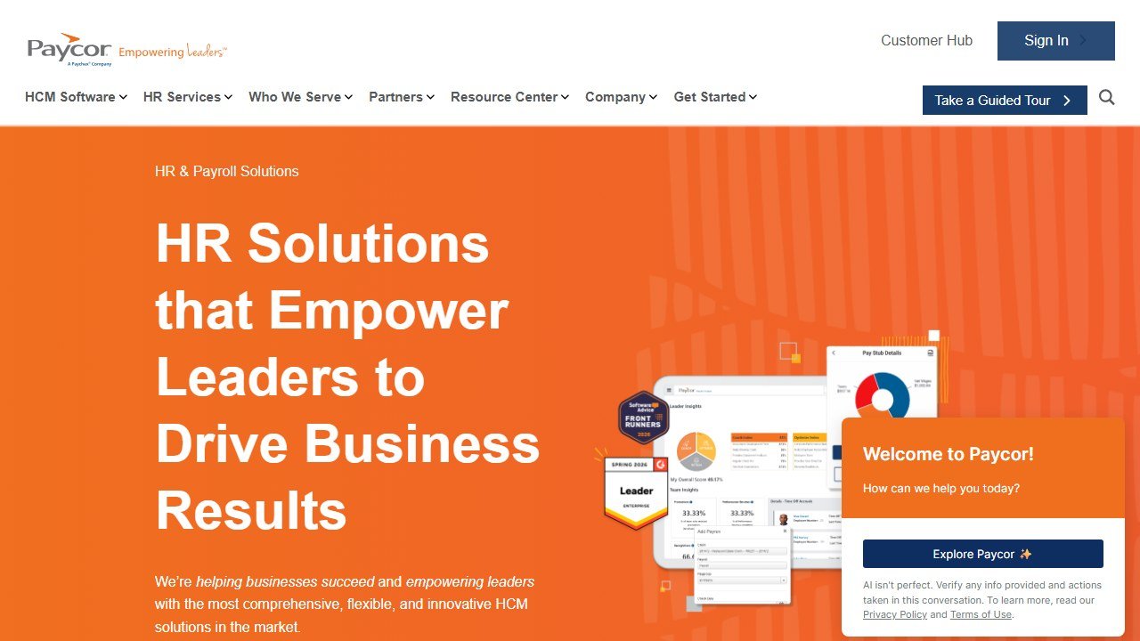 Paycor HRIS and payroll platform homepage