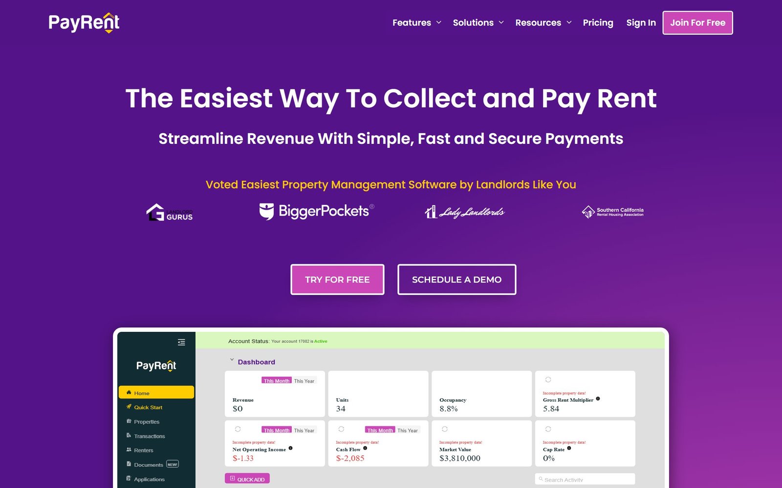 PayRent homepage
