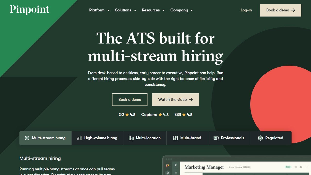 Pinpoint applicant tracking system for in-house teams homepage
