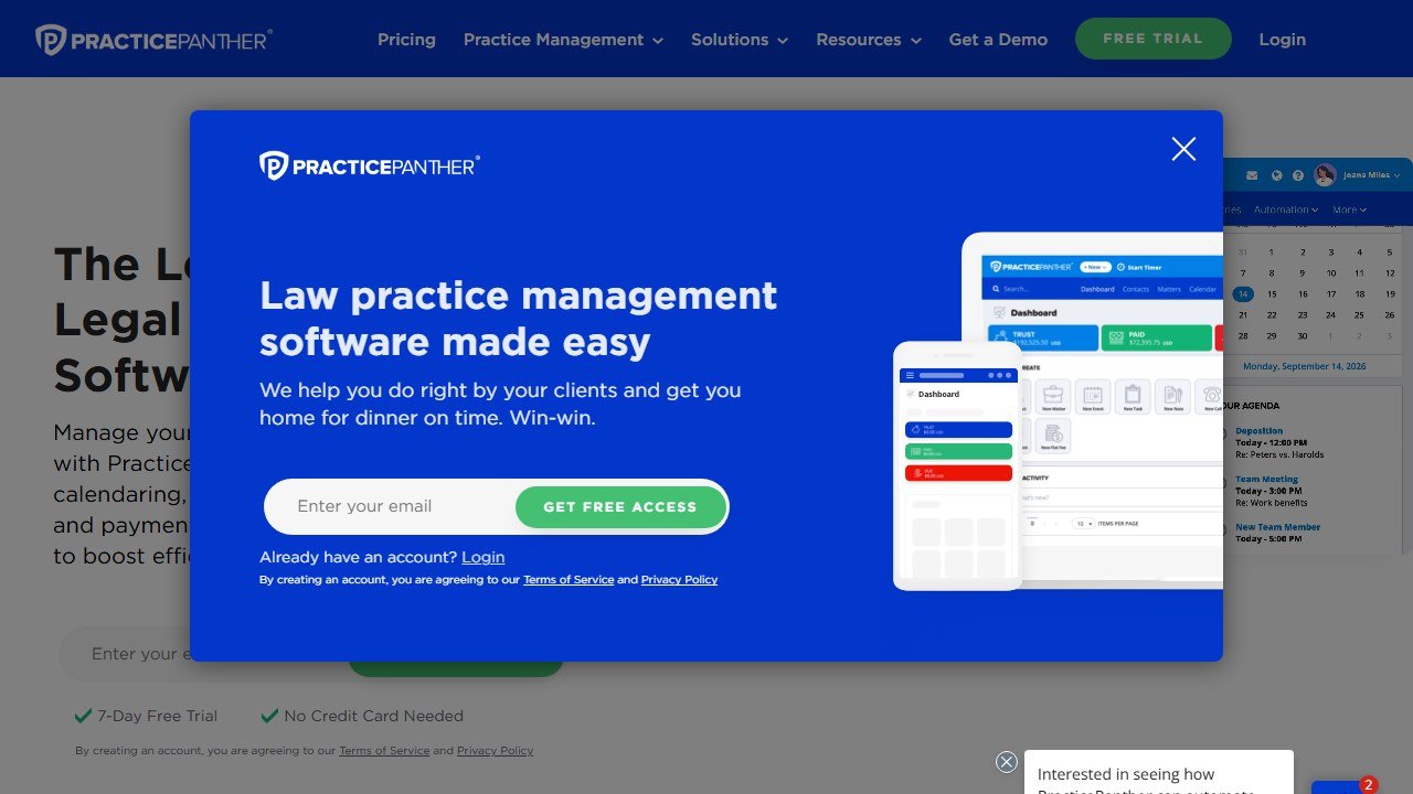 PracticePanther legal practice management homepage