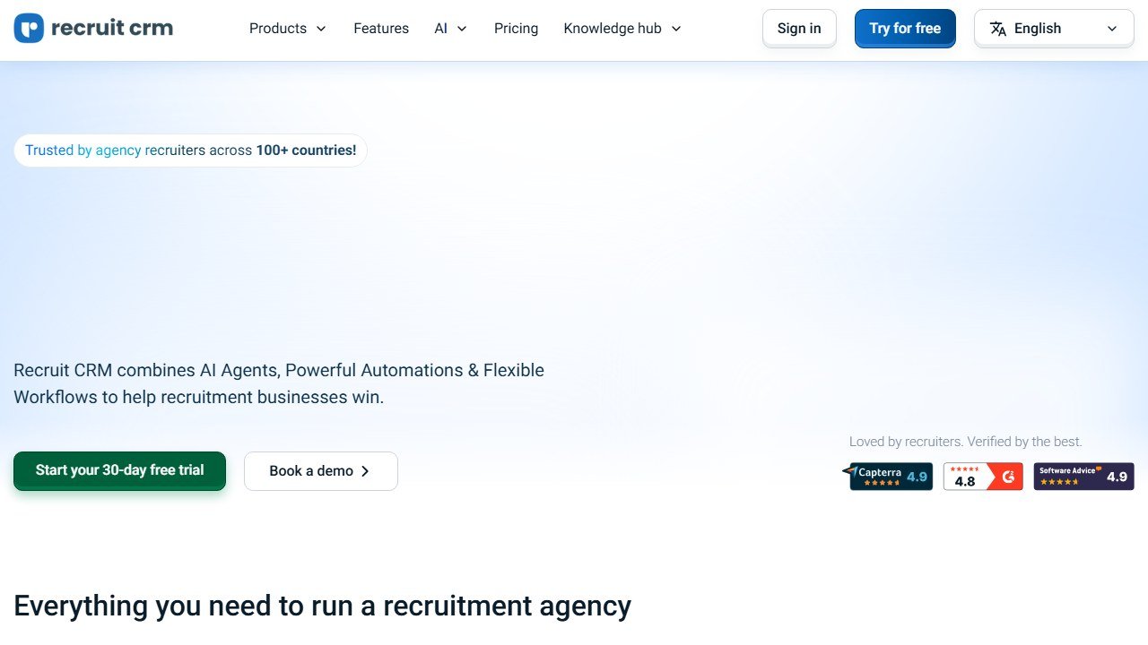 Recruit CRM agency ATS and CRM homepage