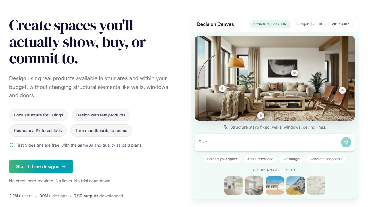 REimagineHome AI garden design homepage screenshot