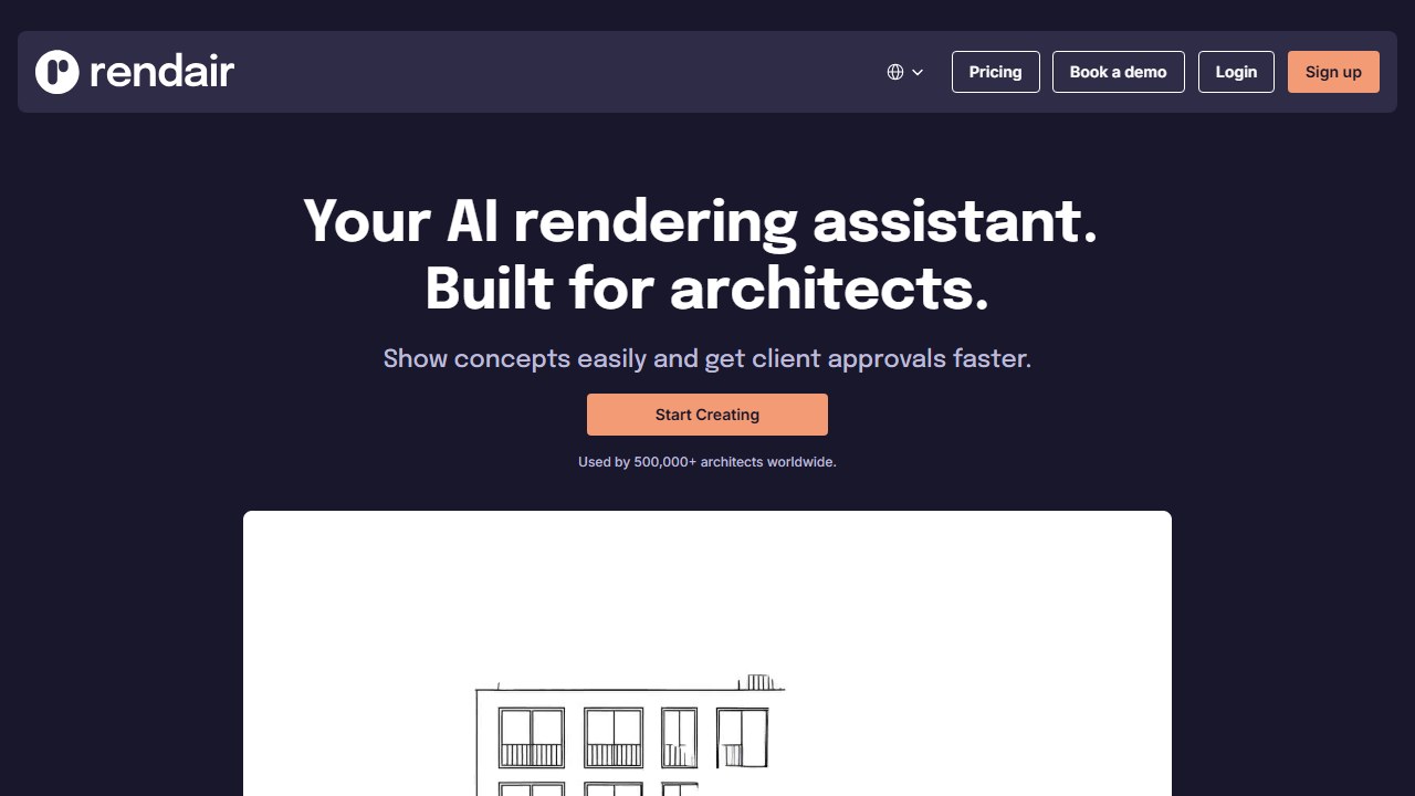 Rendair AI AI garden design homepage screenshot