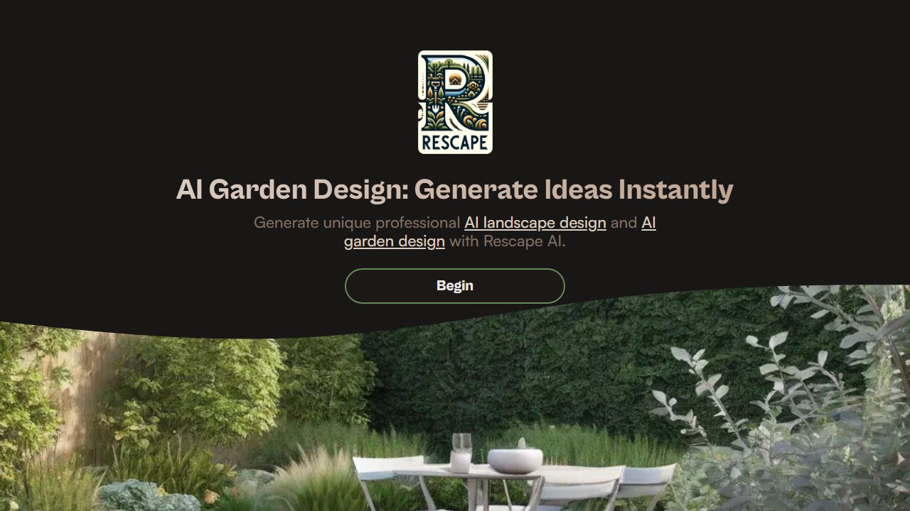 RescapeAI AI garden design homepage screenshot