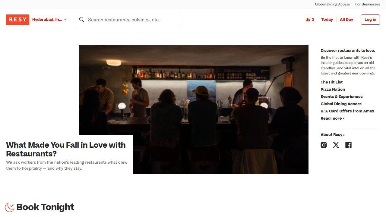 Resy restaurant reservation platform homepage
