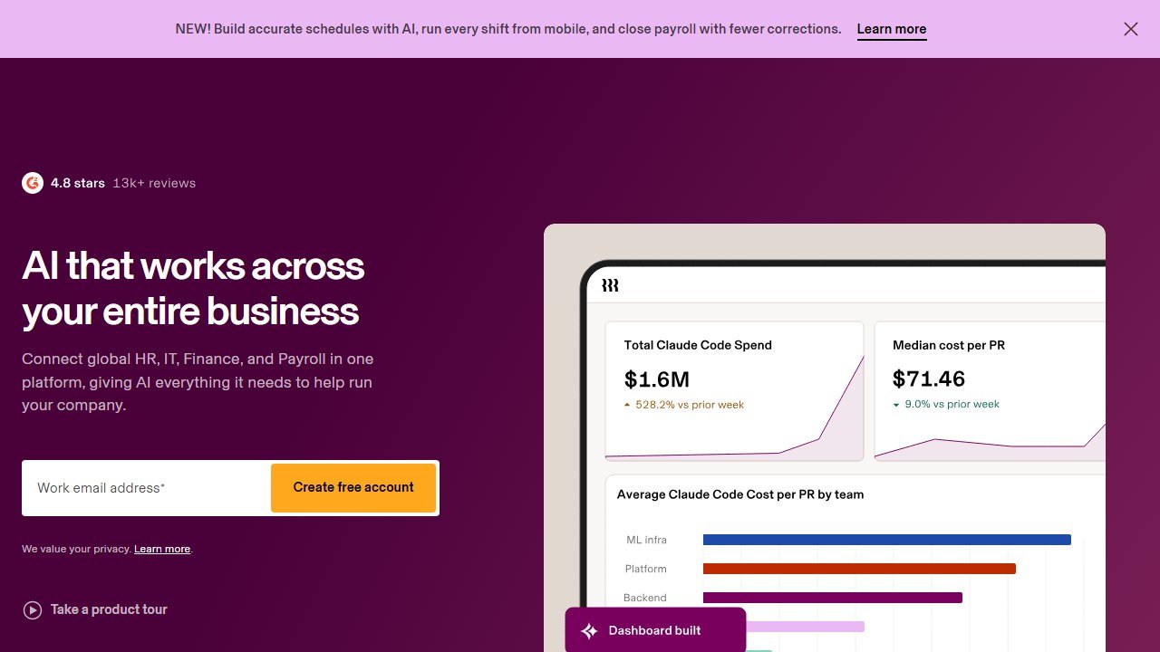 Rippling HR, IT and payroll workforce platform homepage