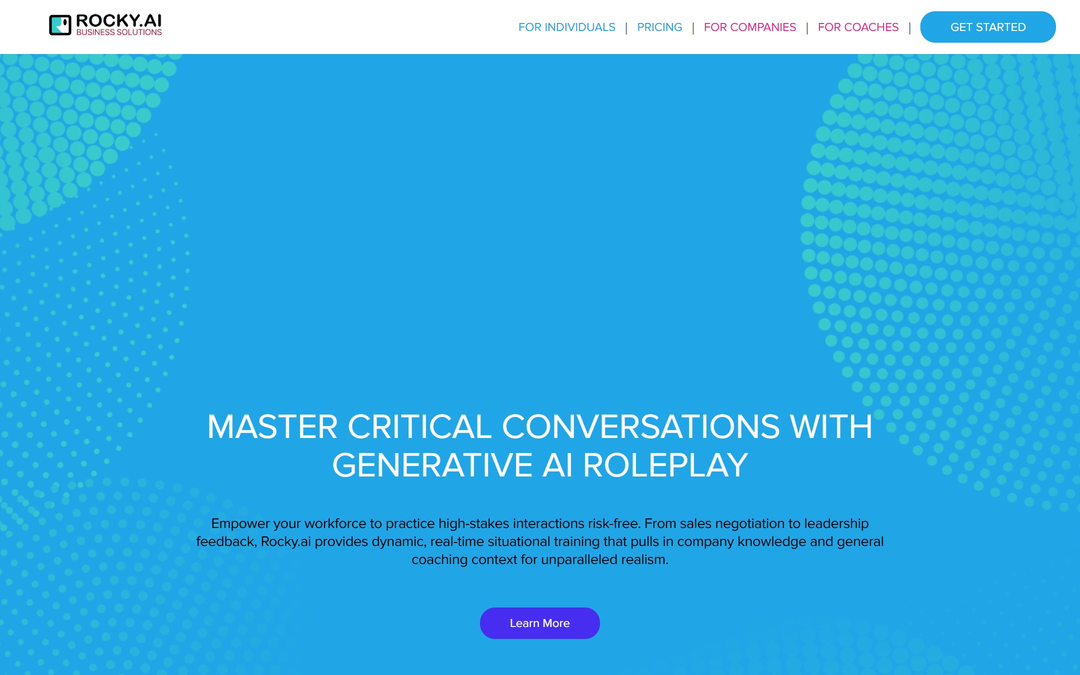 Rocky.ai generative AI roleplay training page