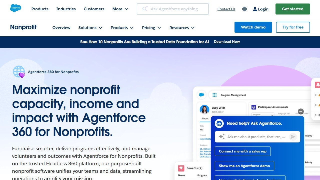 Salesforce Nonprofit Cloud homepage