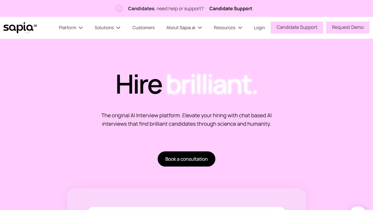 Sapia.ai structured chat interview platform homepage