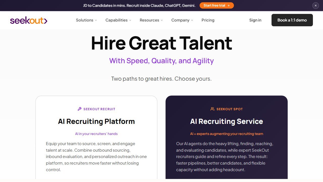 SeekOut talent search and sourcing platform homepage