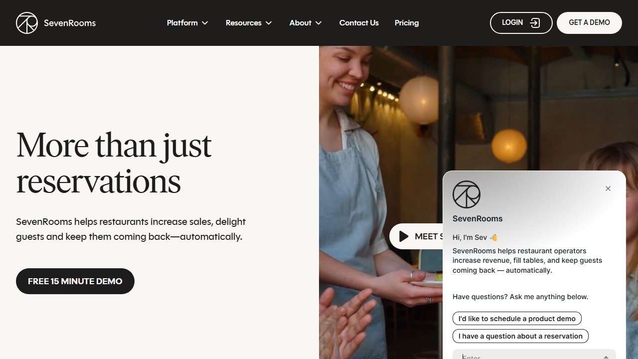 SevenRooms guest experience and reservation platform homepage