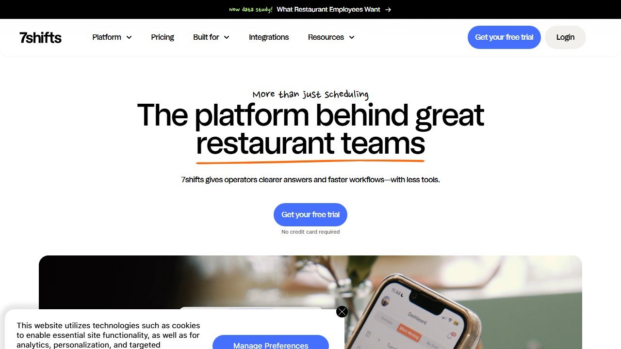 7shifts restaurant scheduling software homepage