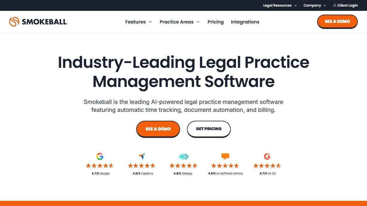 Smokeball legal practice management software homepage