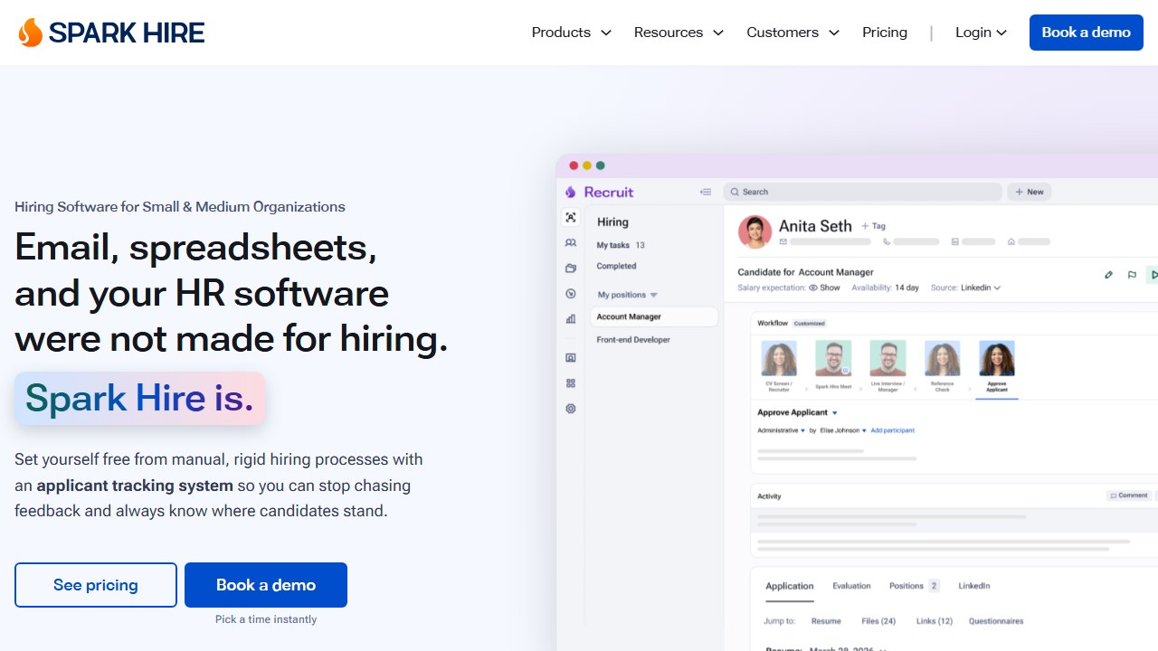 Spark Hire async and live video interviewing platform homepage