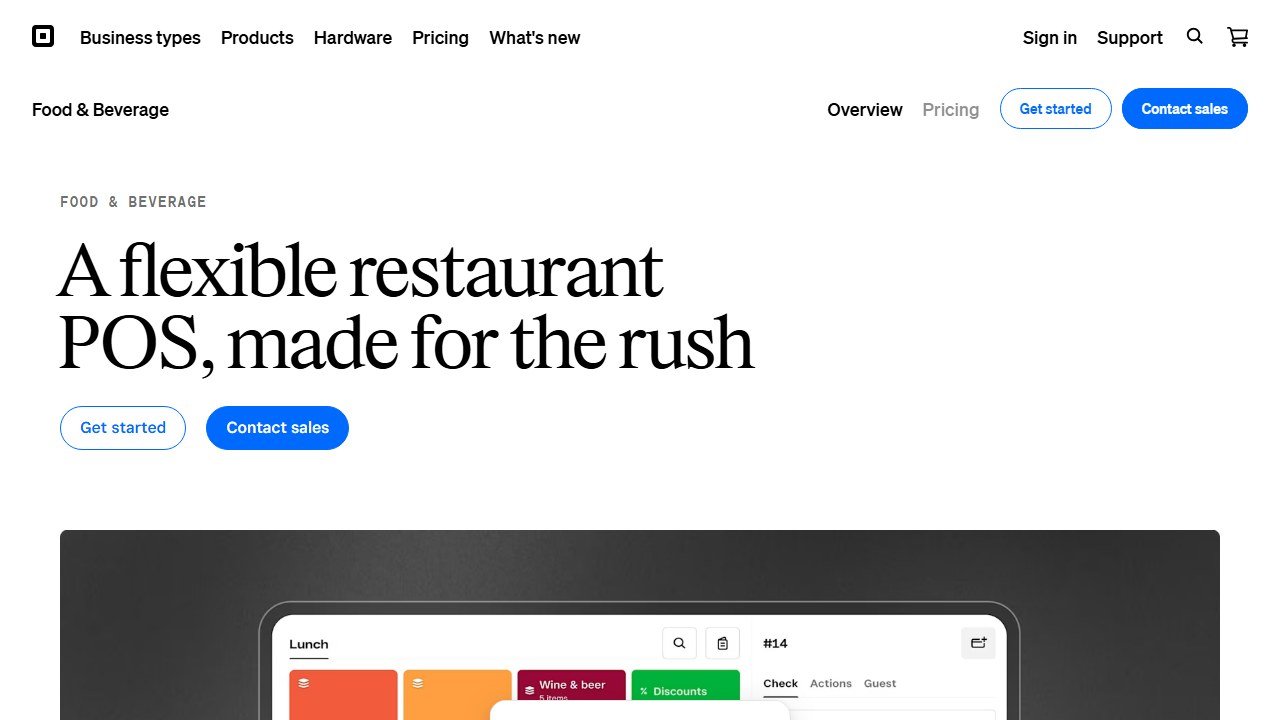 Square for Restaurants POS homepage