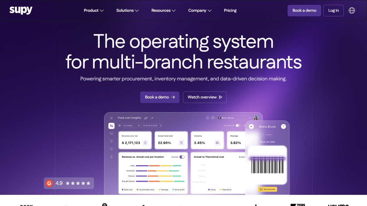 Supy multi-branch restaurant inventory homepage