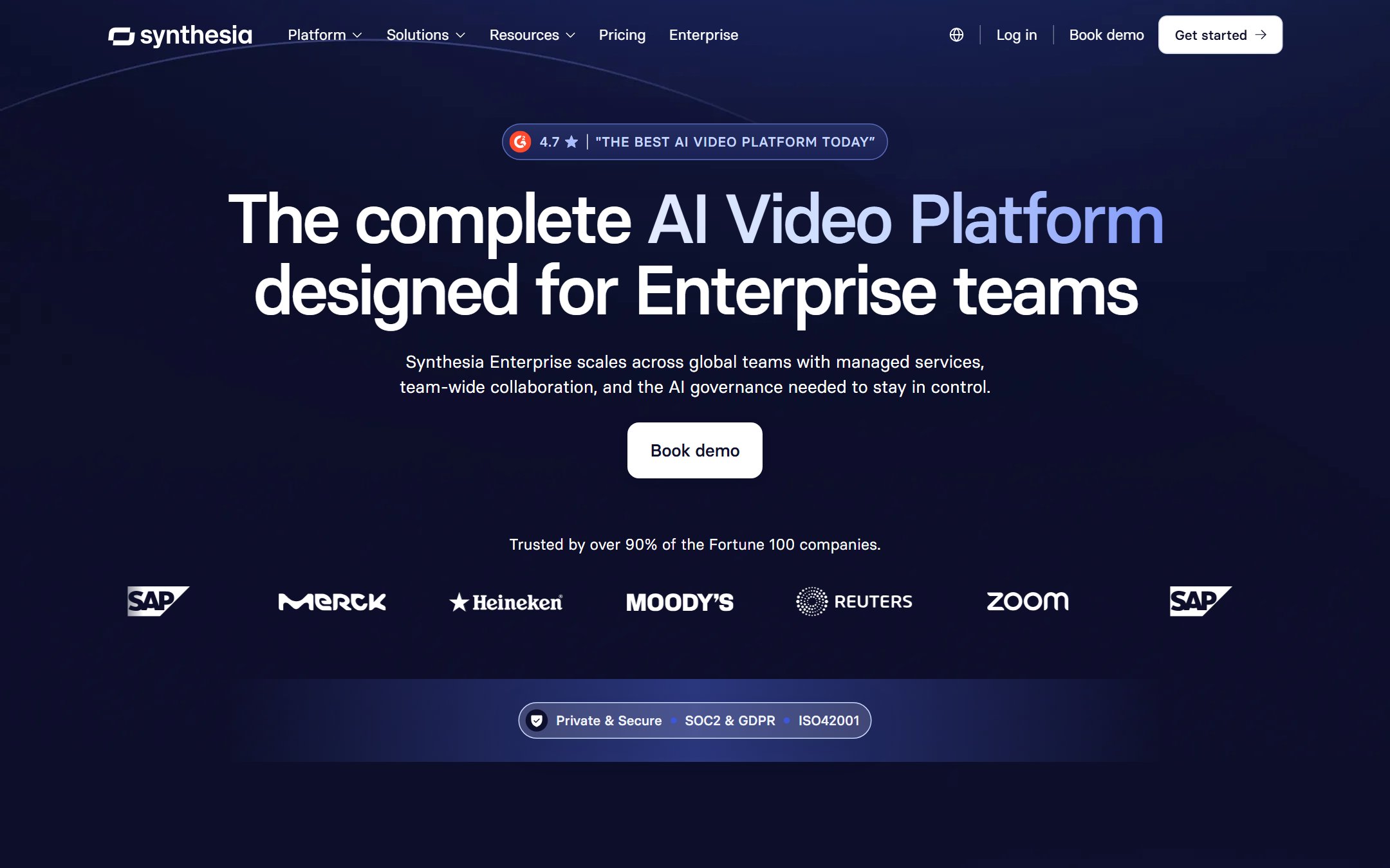 Synthesia enterprise page for large learning and development teams