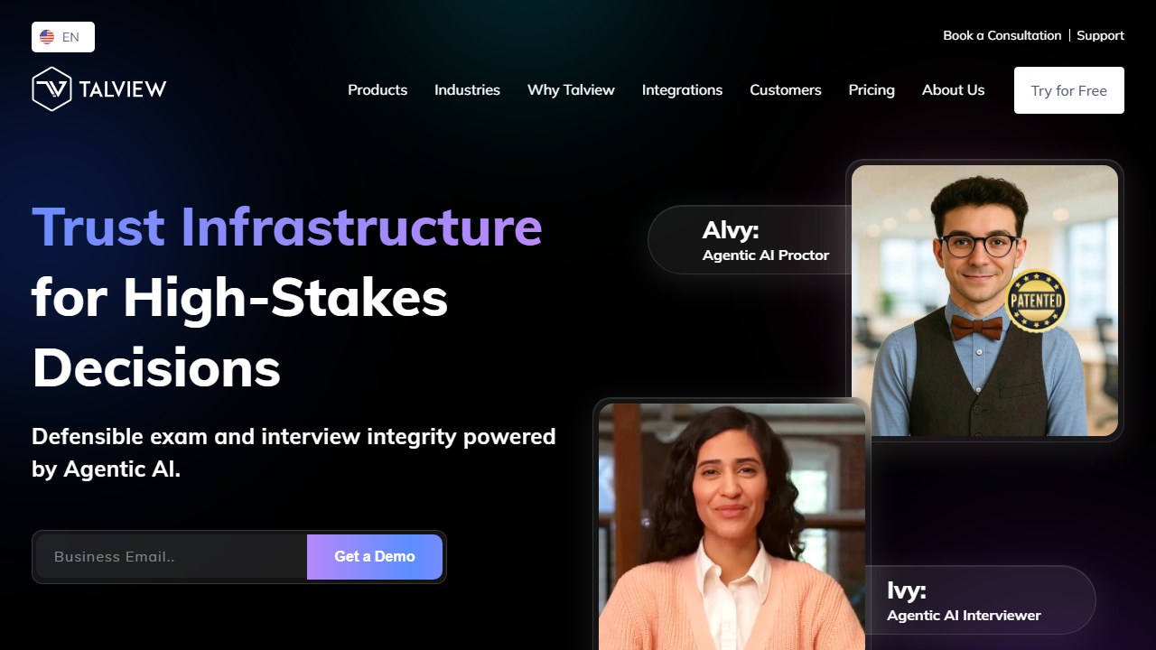 Talview async interviewing and AI proctoring platform homepage