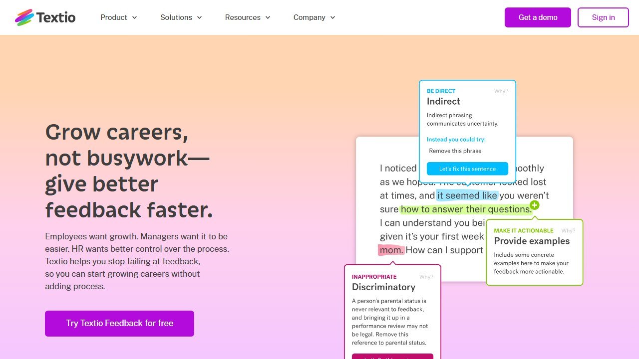Textio inclusive job description and writing platform homepage
