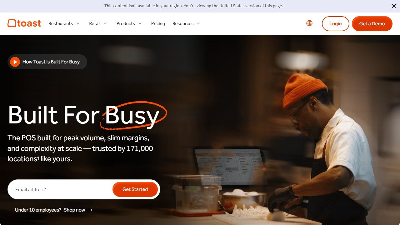 Toast restaurant POS platform homepage