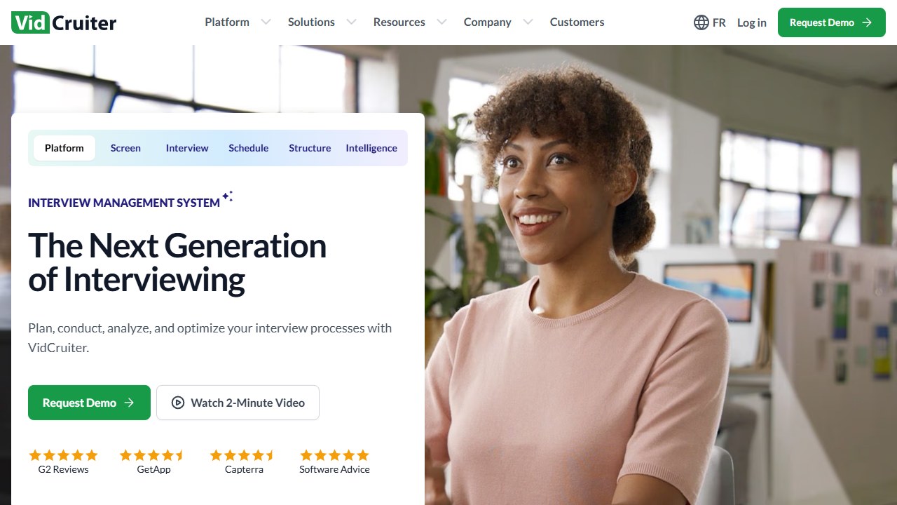 VidCruiter structured video interviewing platform homepage