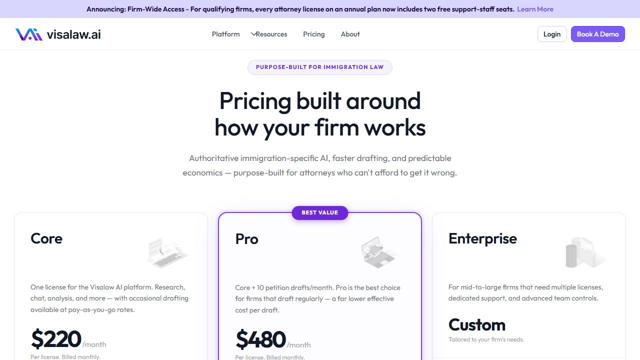 Visalaw AI homepage