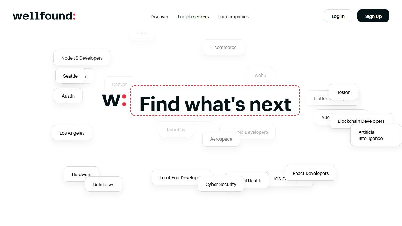 Wellfound startup job board with AI matching homepage