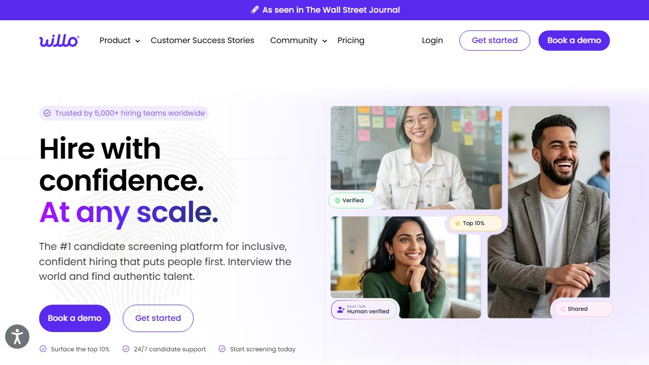 Willo one-way video interview platform homepage
