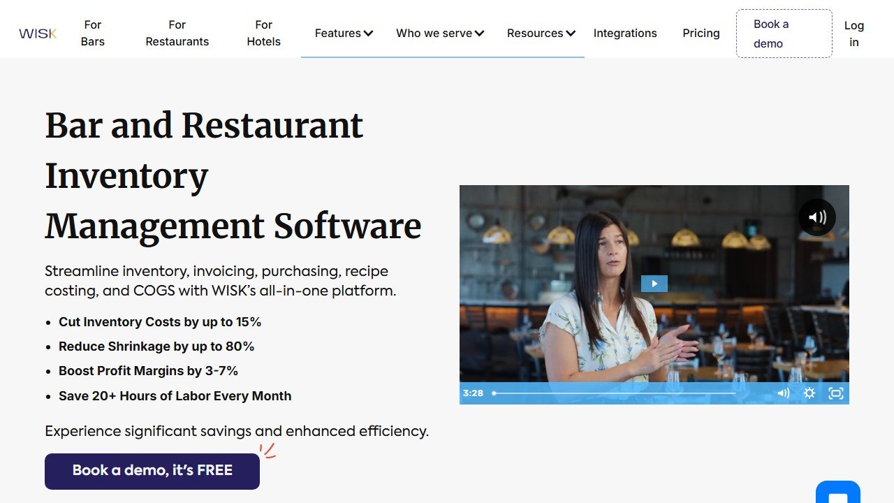 WISK bar and restaurant inventory software homepage