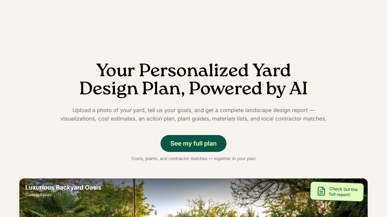 YardAI AI landscape design app homepage