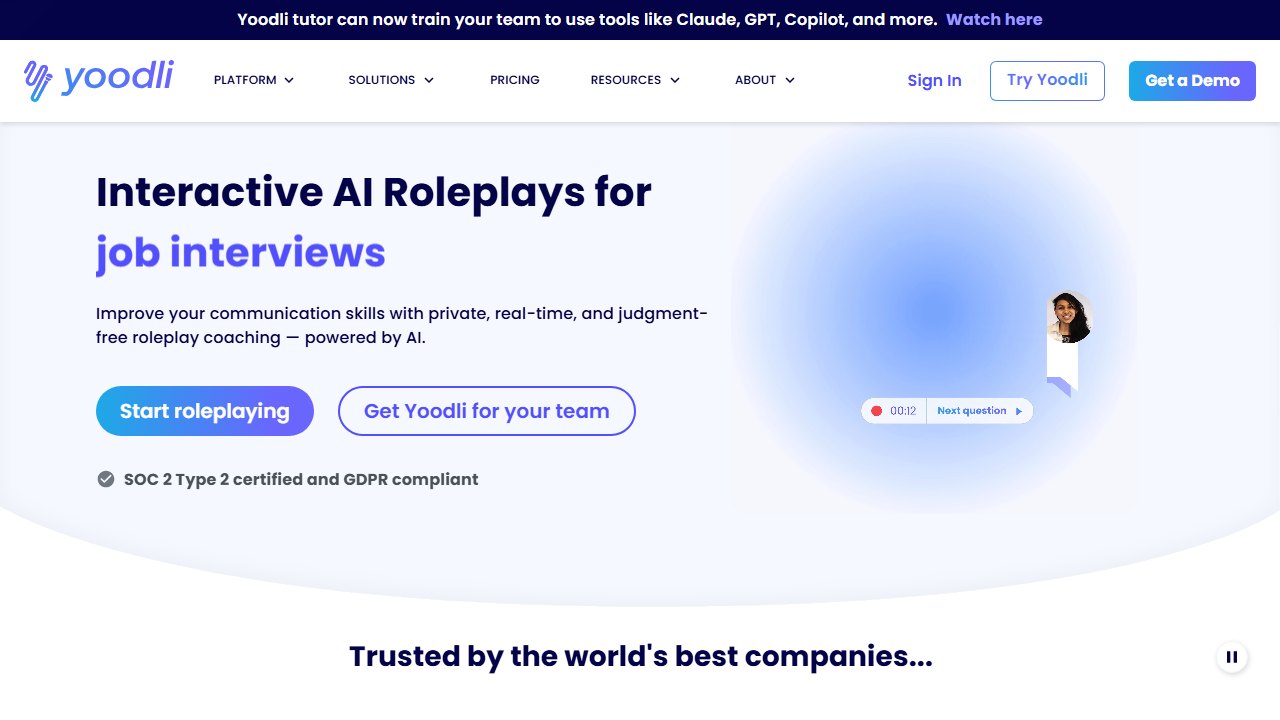 Yoodli AI communication coaching homepage