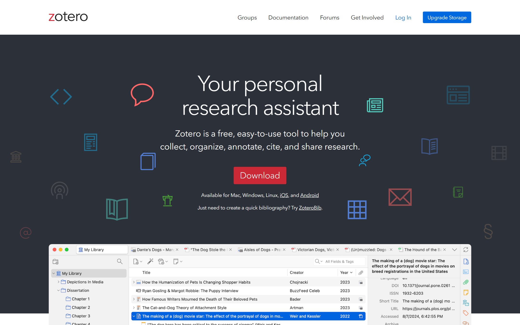 Zotero reference manager homepage for collecting and citing research