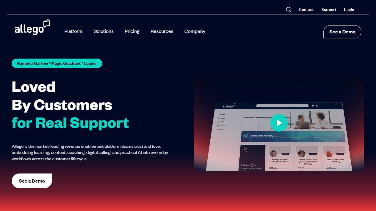 Allego sales enablement and training platform homepage