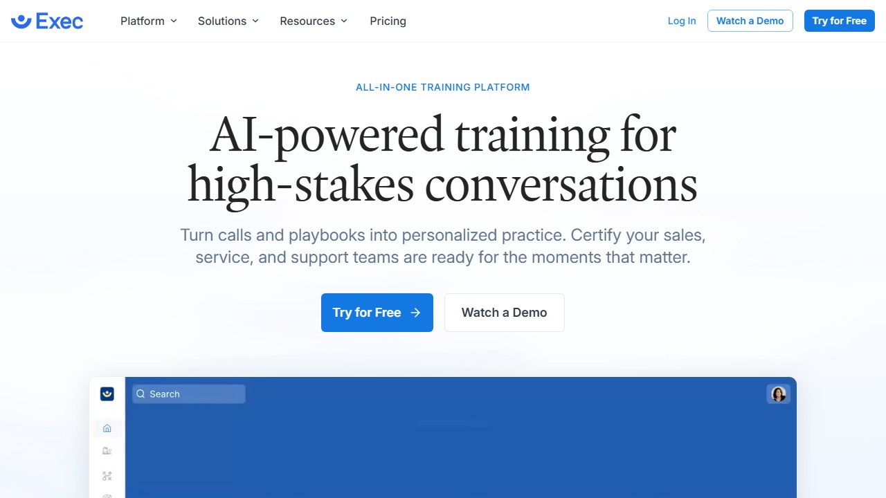 Exec AI roleplay and sales training platform homepage