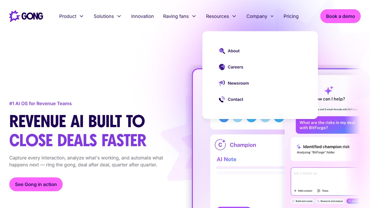 Gong revenue intelligence and conversation analytics homepage