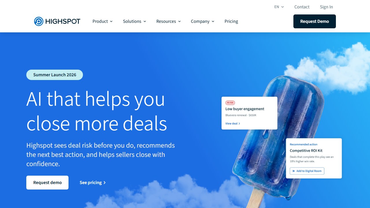 Highspot sales enablement platform homepage
