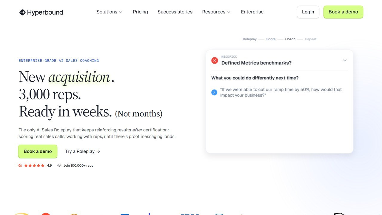 Hyperbound AI sales roleplay platform homepage