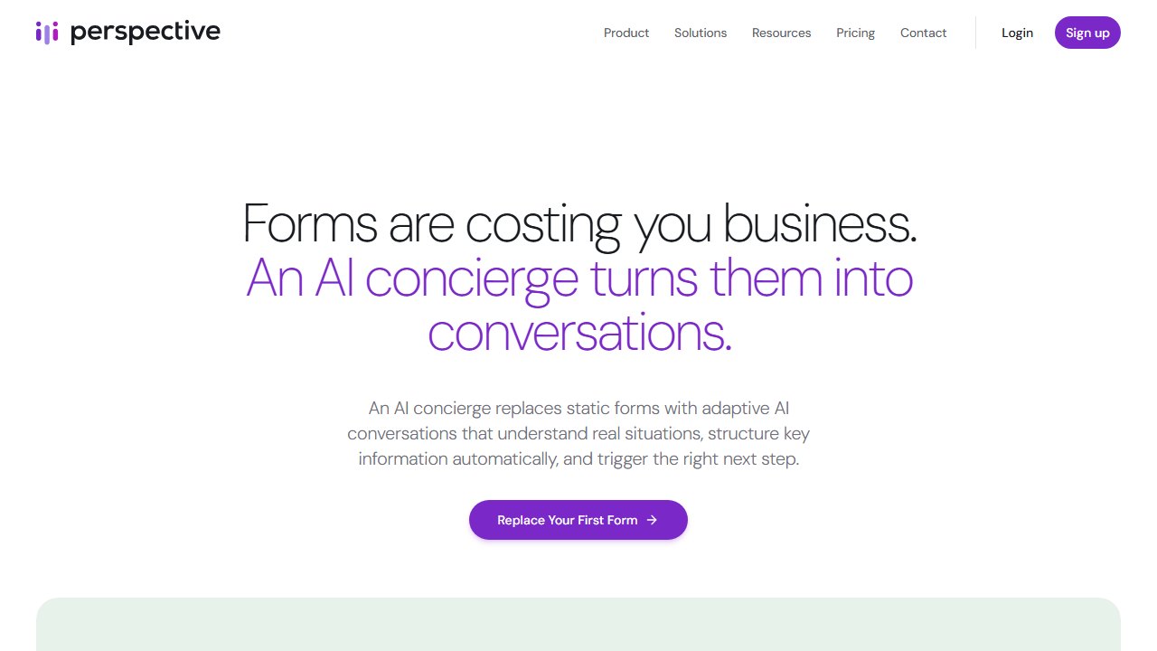 Perspective AI conversational lead capture homepage