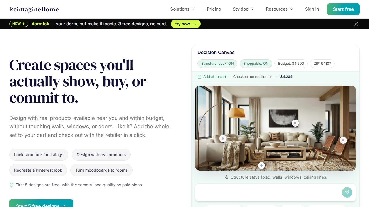 REimagineHome AI virtual staging homepage