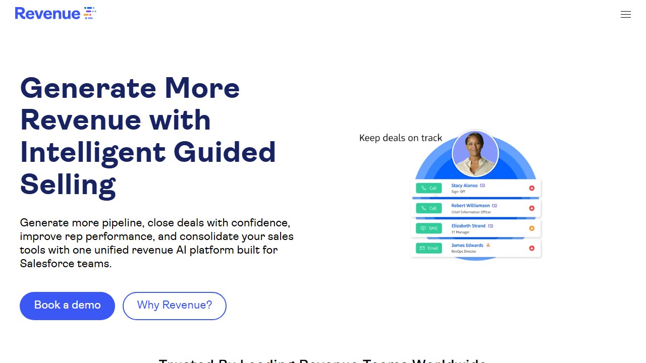 Revenue.io Salesforce native sales engagement and coaching homepage