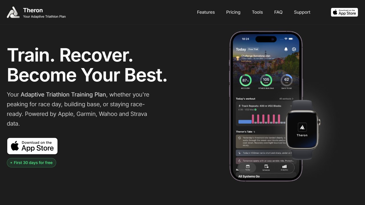 Theron adaptive triathlon training app homepage