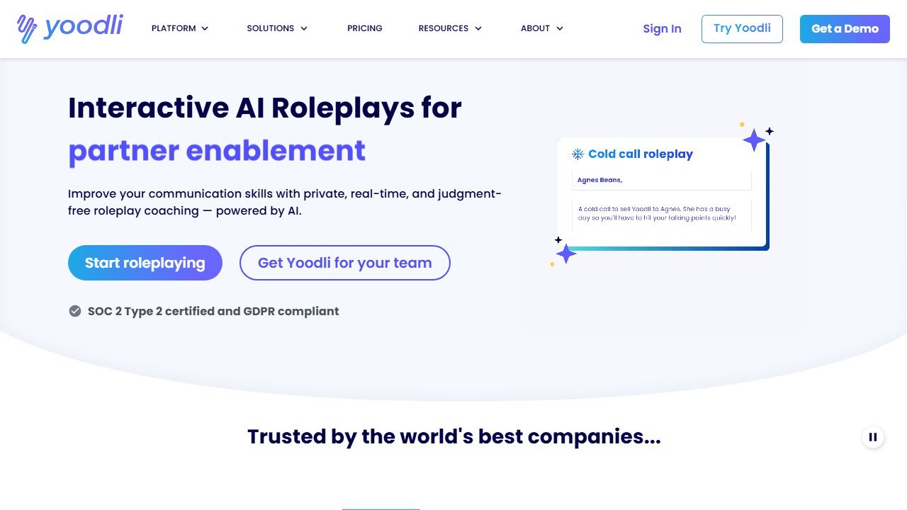 Yoodli AI communication and roleplay coaching homepage