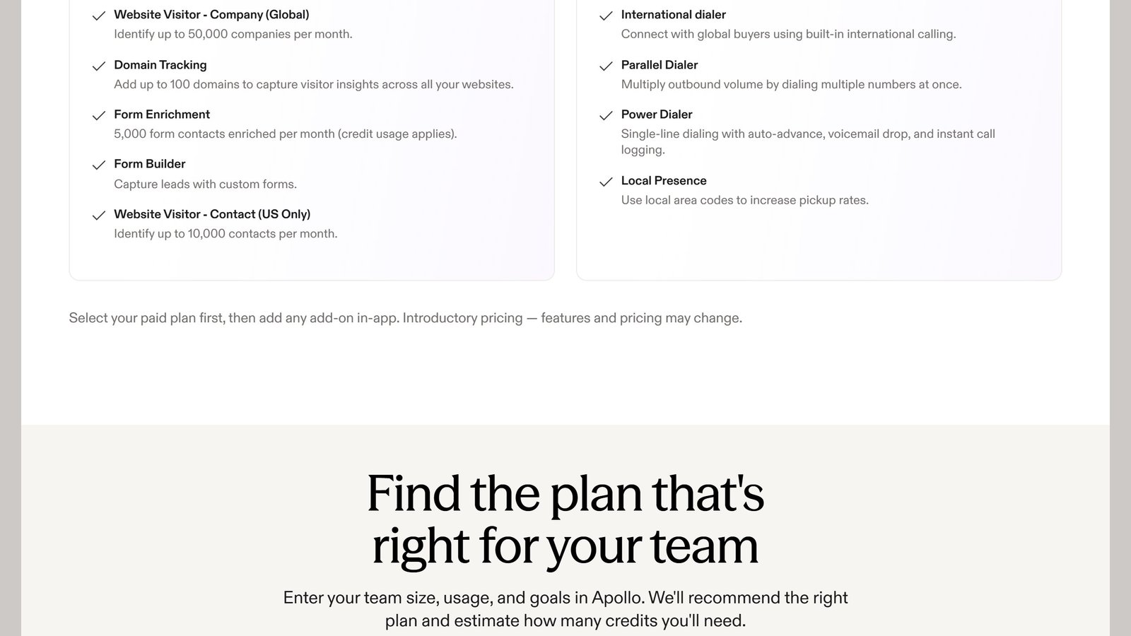 Apollo pricing page as published on 4 September 2026
