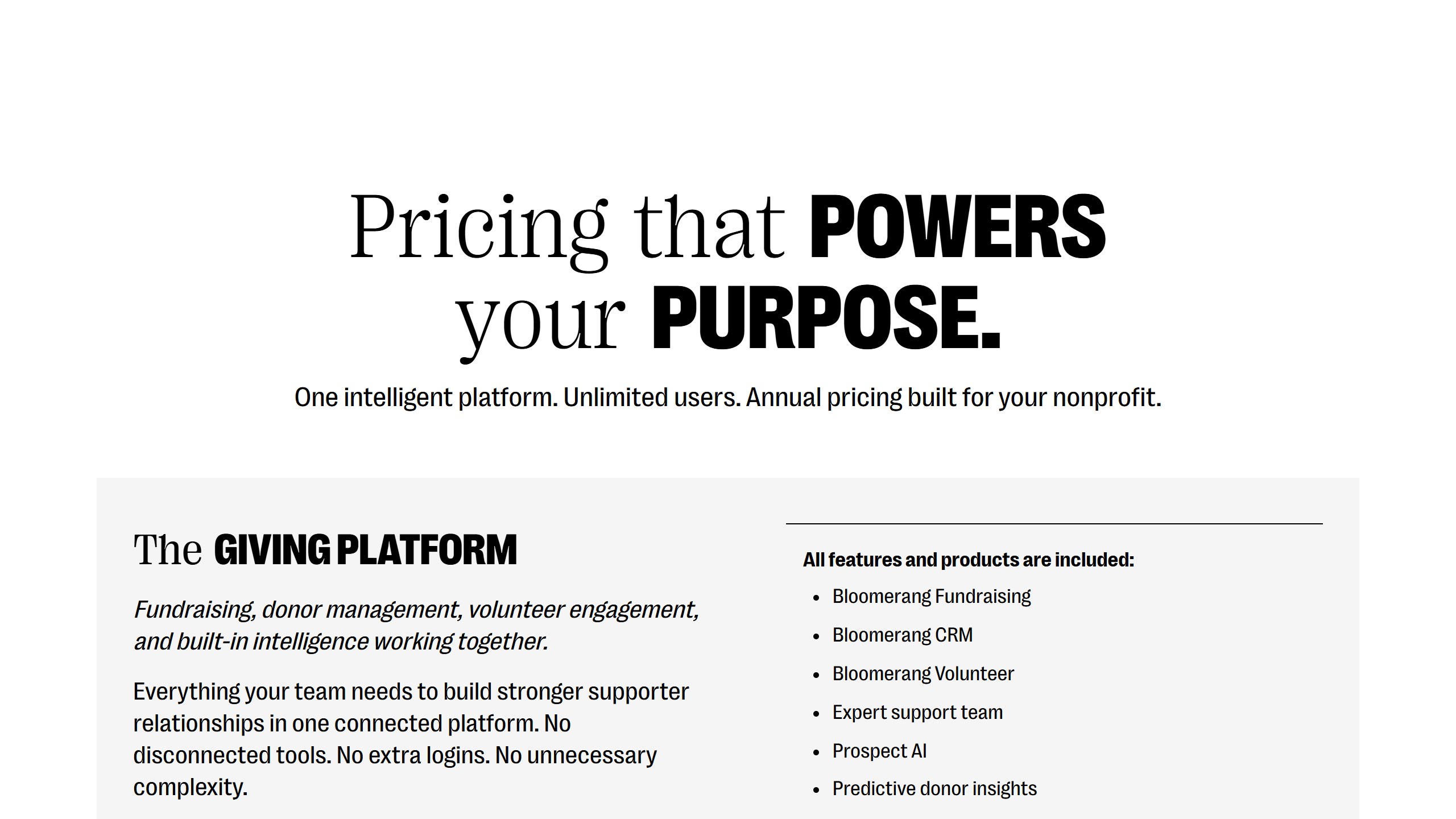 Bloomerang pricing page as published on 4 September 2026