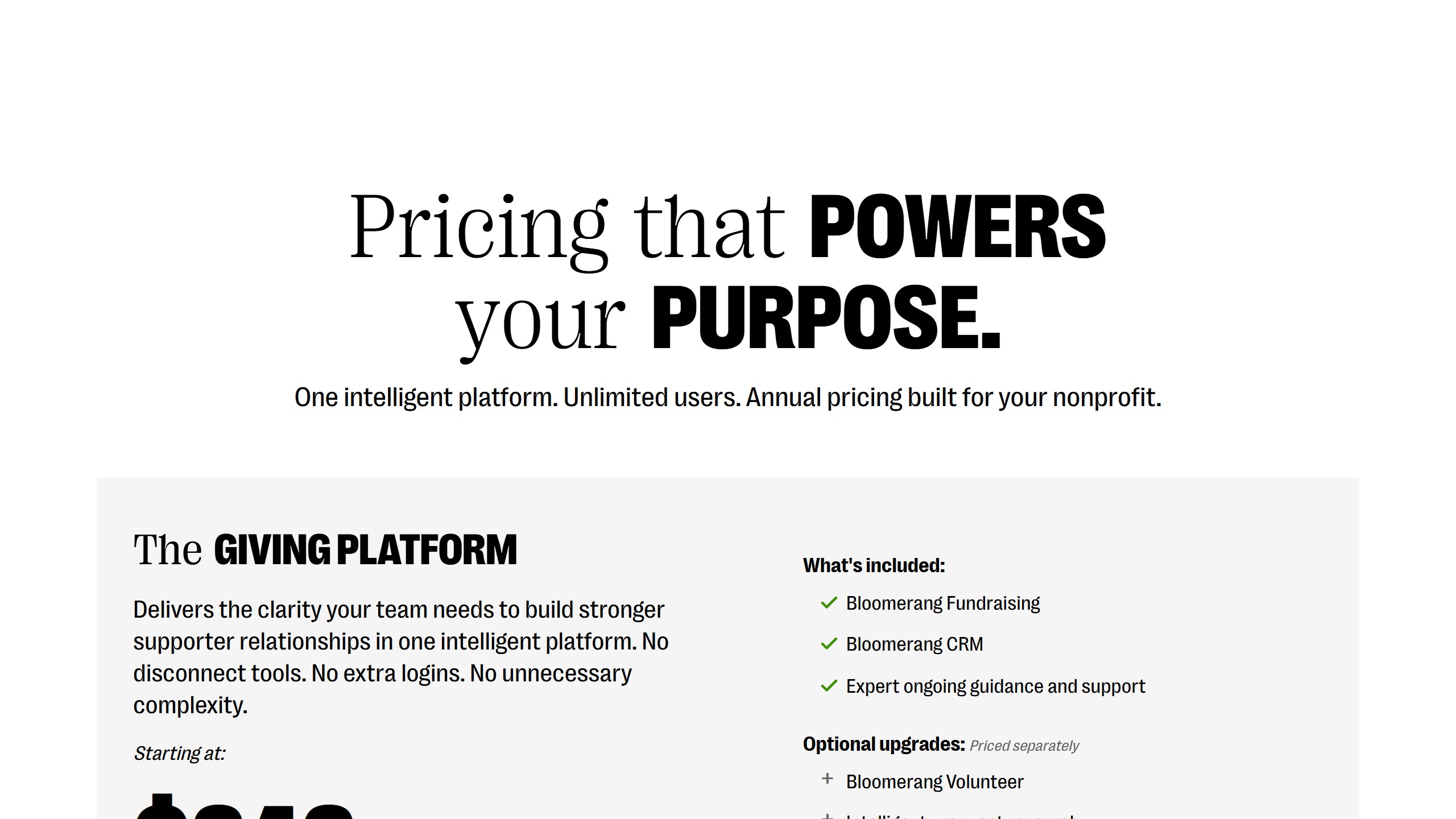 Bloomerang pricing page as published on 4 September 2026